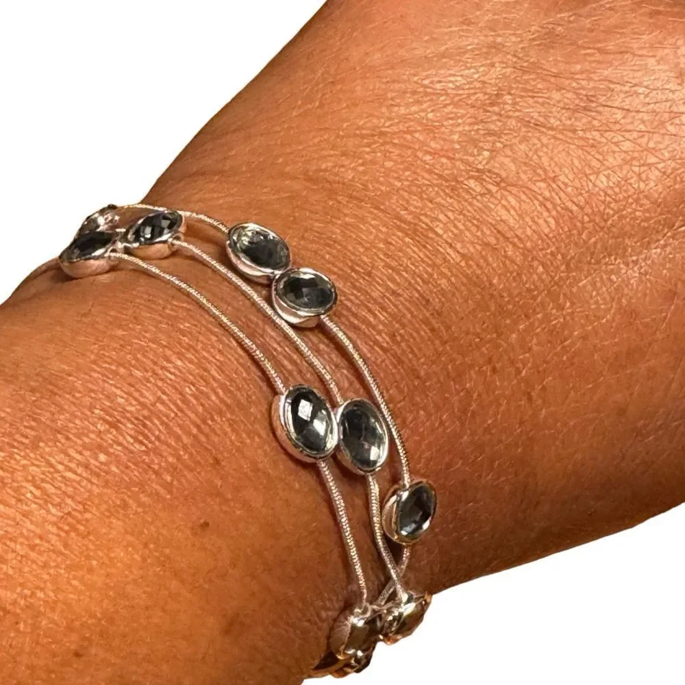 NWT Anne Klein Stone Station Triple-Row Flex Bracelet - blue